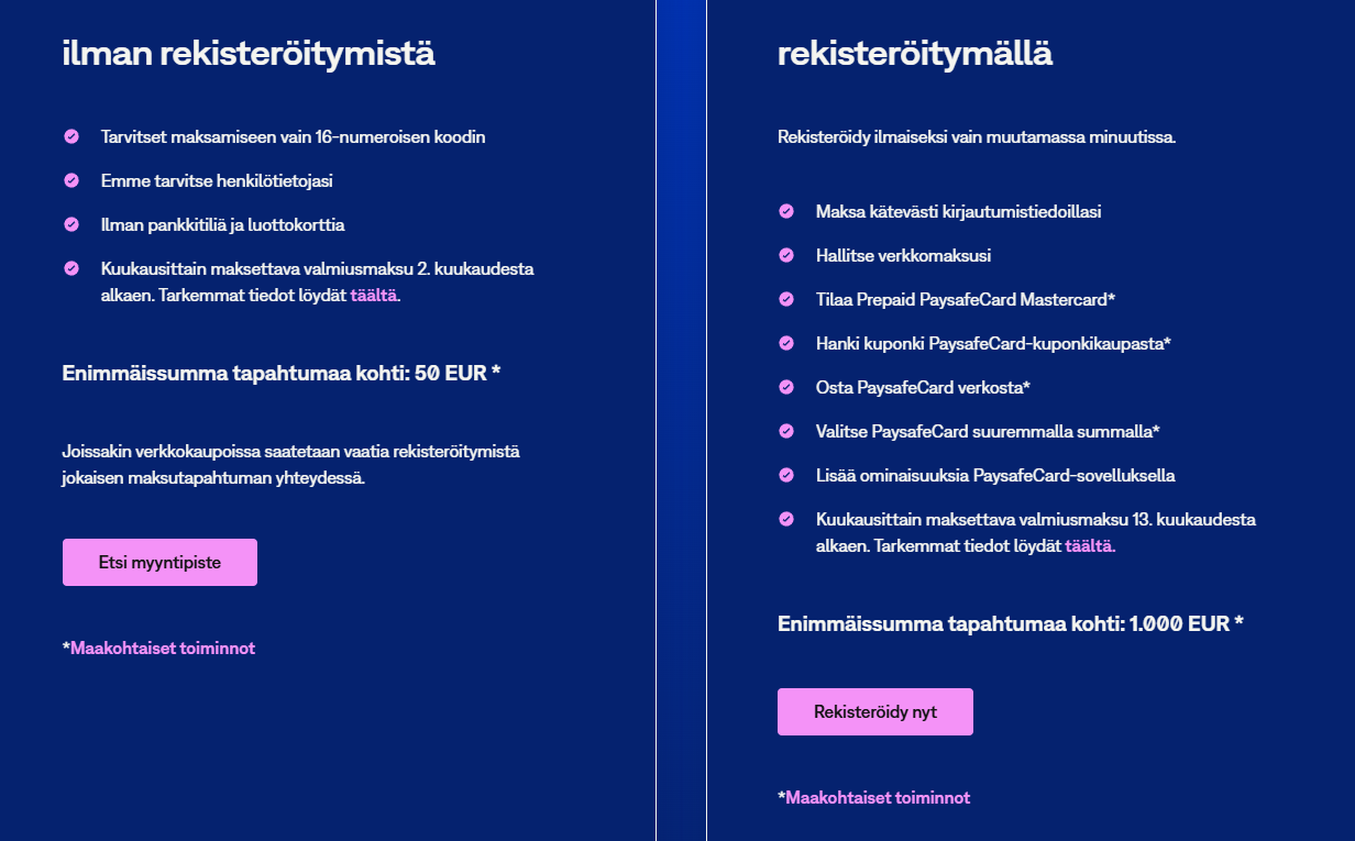 Paysafecardin rekisteröinti