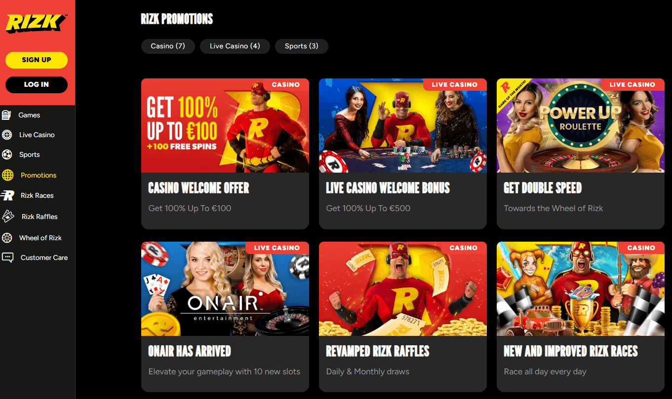 Rizk Casino bonukset ja tarjouksia